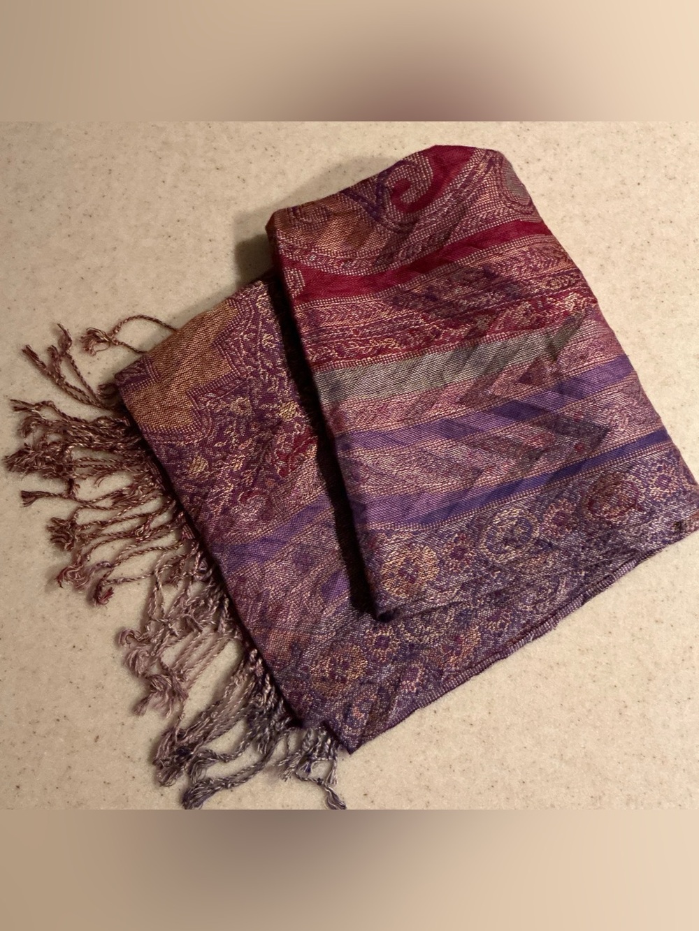 Boho Paisley Multicolor Fringe Scarf - Women Accessories
